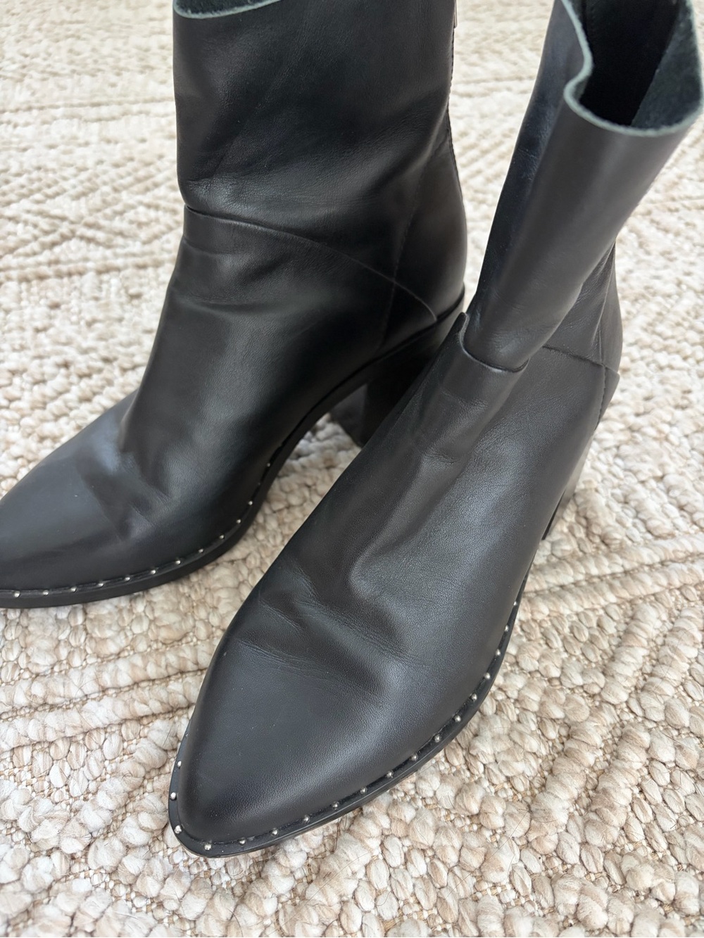 Treasure & Bond Black Leather Stud-Trim Ankle Boots
